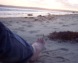 A foot on Coronado sand.