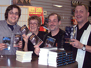 Me with Chris and Diane from Mysterious Galaxy and P.S. Gifford.